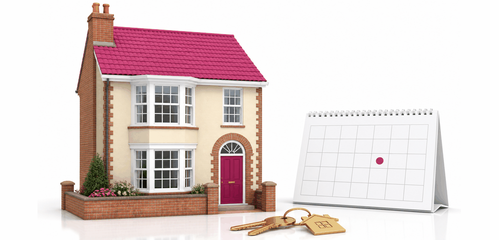 A model house with a calendar and a set of door keys